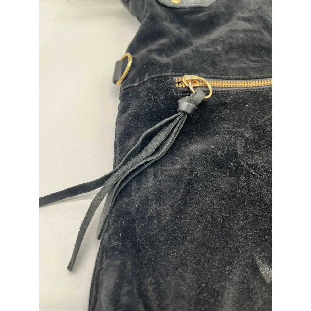 Pietro Alessandro New York Black Suede Leather Hobo Shoulder Bag Large Boho